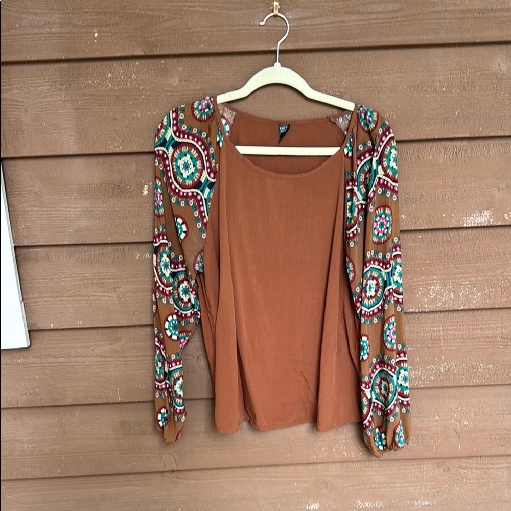Emery Rose Bohemian Brown Patterned Women's Top size XL